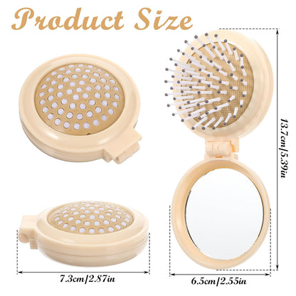 Women's Foldable Travel Hair Brush with Compact Mirror