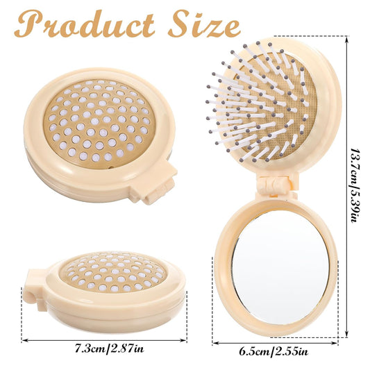 Women's Foldable Travel Hair Brush with Compact Mirror