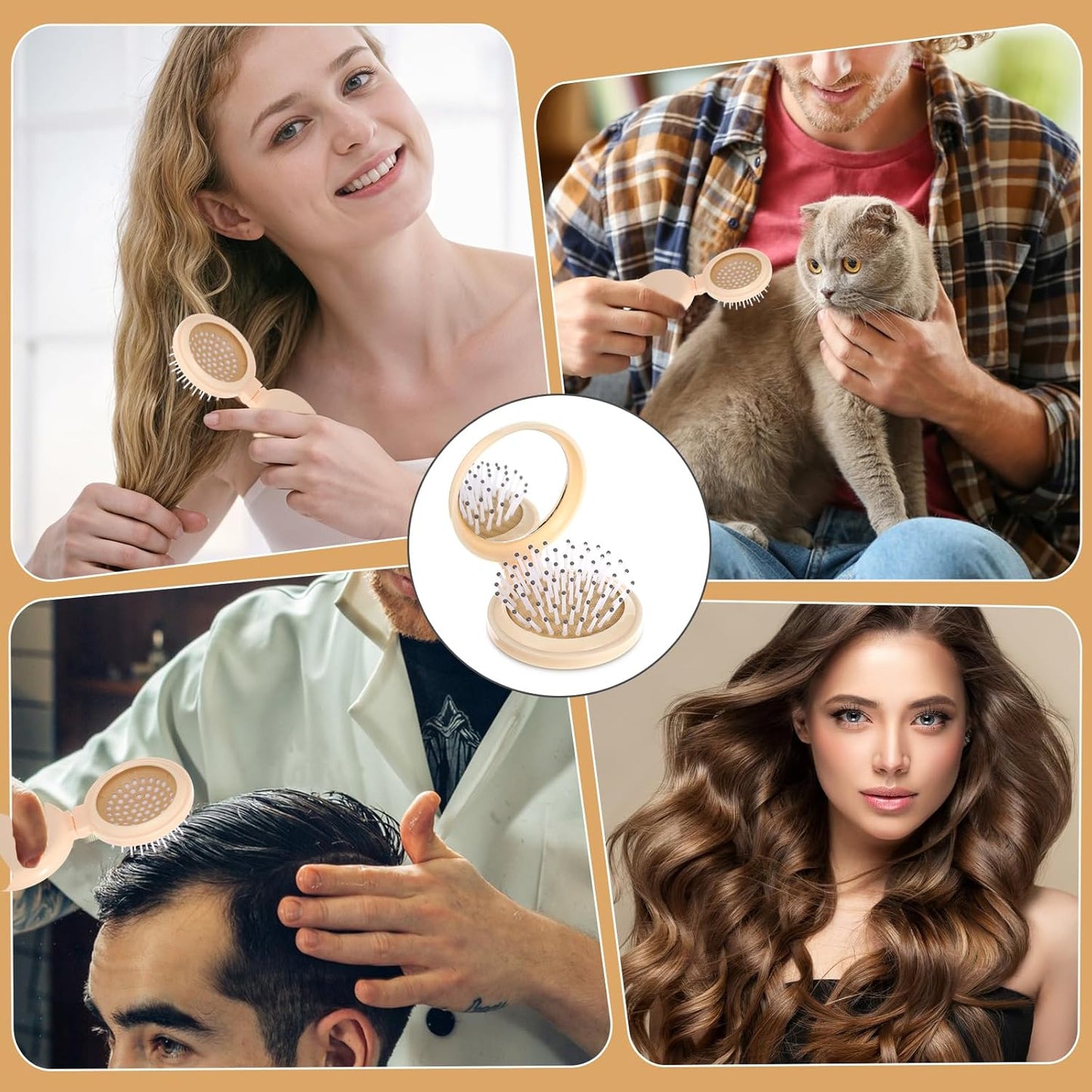 Women's Foldable Travel Hair Brush with Compact Mirror