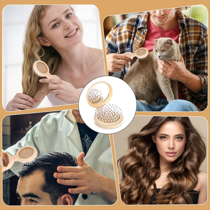 Women's Foldable Travel Hair Brush with Compact Mirror