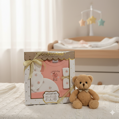 Wonderchild "Little Love Bug" Baby Gift Set (Salmon Pink) - 4pcs