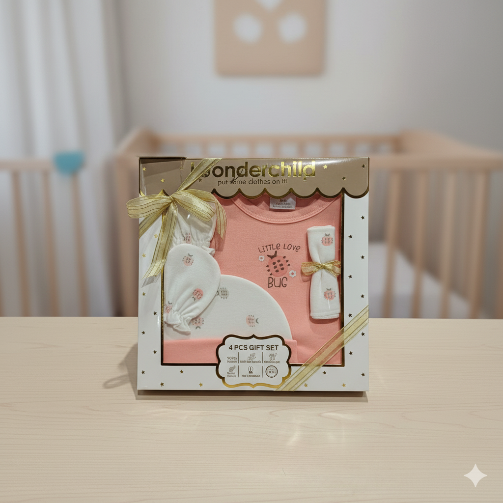 Wonderchild "Little Love Bug" Baby Gift Set (Salmon Pink) - 4pcs