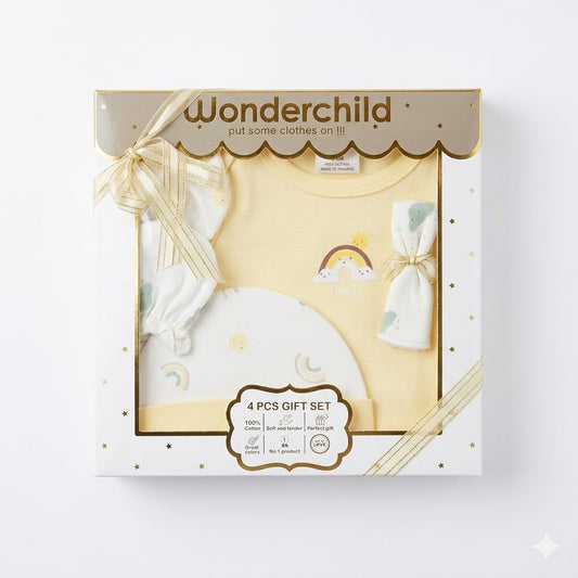 Wonderchild Rainbow & Sunshine Baby Gift Set (Yellow) - 4pcs
