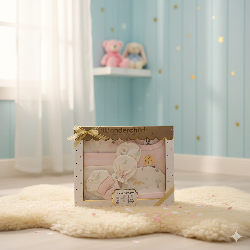 Wonderchild "Sweet Cheetah" Baby Gift Set (Light Pink) - 7pcs