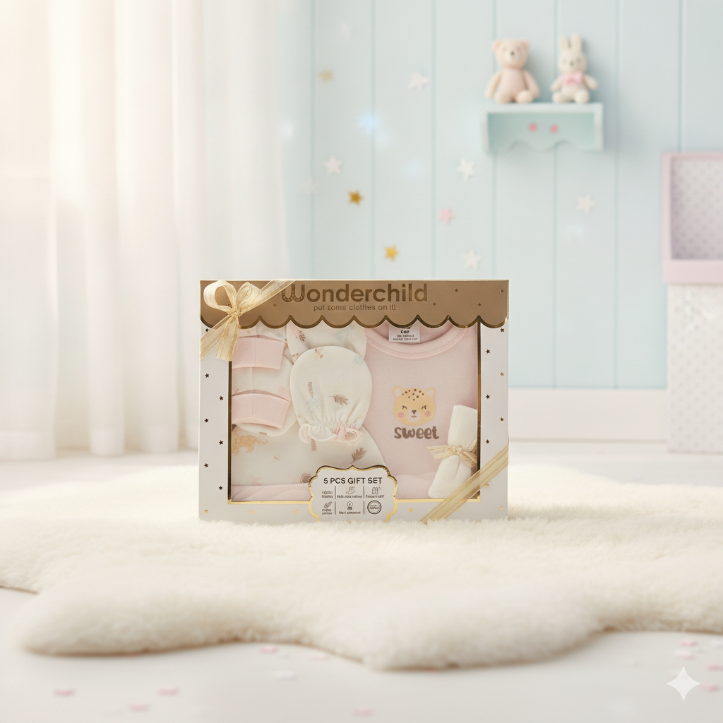 Wonderchild "Sweet Cheetah" Baby Gift Set (Pink) - 5pcs