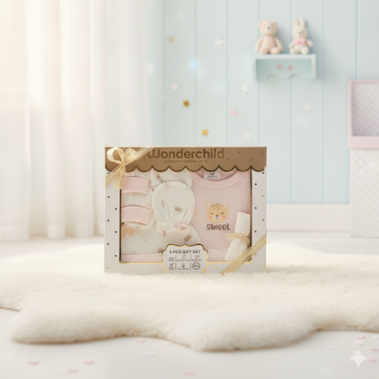 Wonderchild "Sweet Cheetah" Baby Gift Set (Pink) - 5pcs