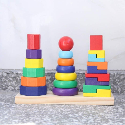 Wooden Rainbow Tower Three Column Shape Set 24M+