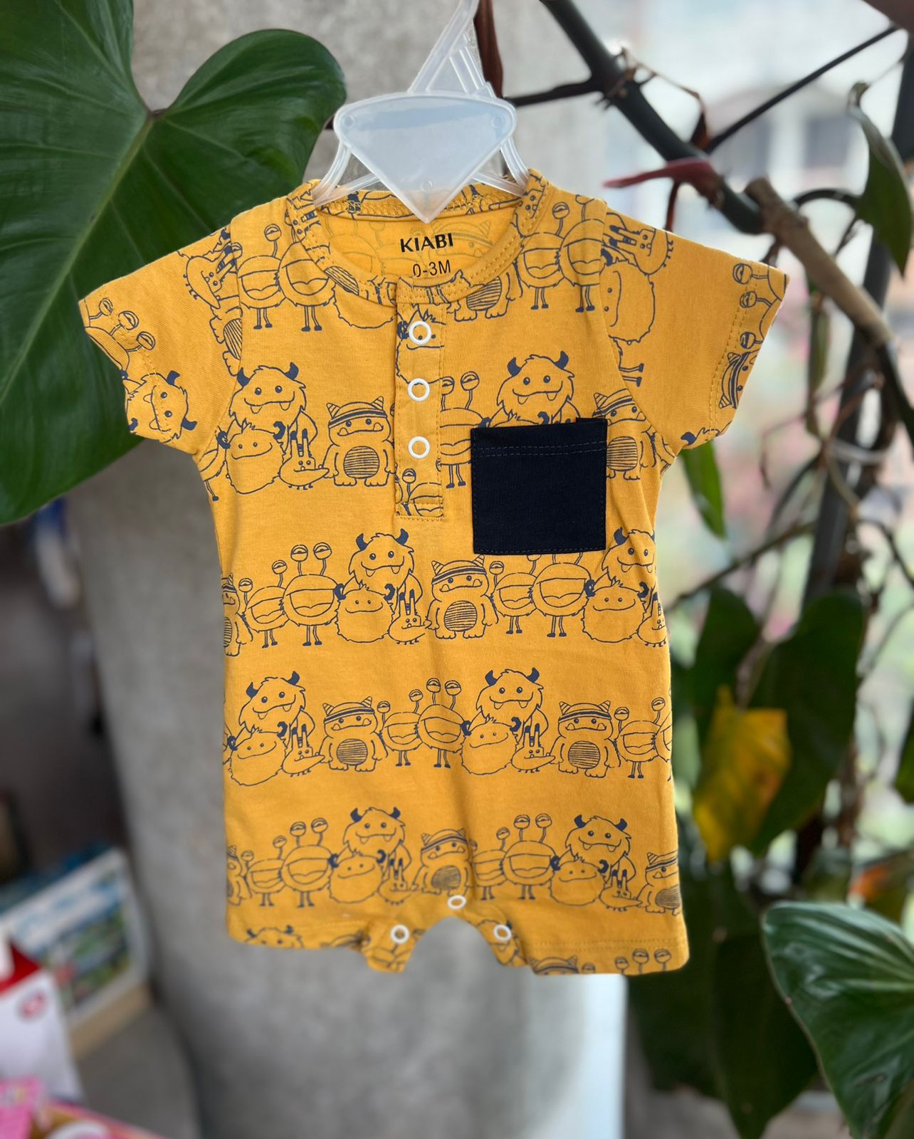 Baby Front Button Half Sleeve Summer Romper-Yellow Panda