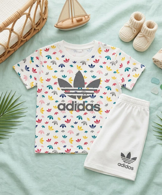 Adidas (Thai) T-Shirt & Pant Set- White & Ash