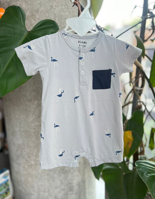 Baby Front Button Half Sleeve Summer Romper-Bird