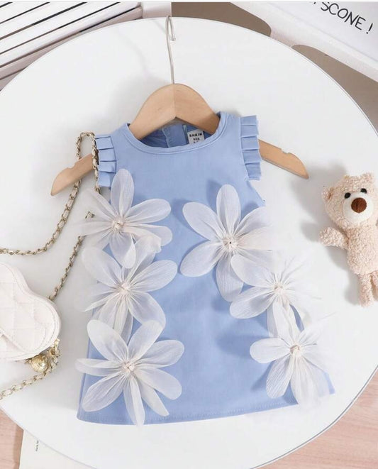 Baby Girls Elegant Fashionable Dress With Apricot Floral Decor