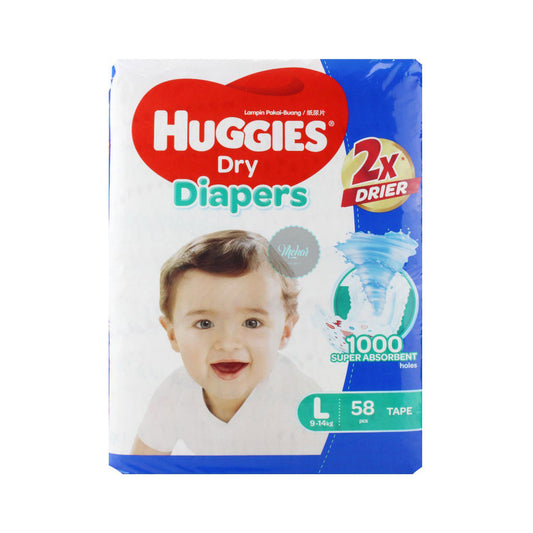 Huggies Dry Baby Diapers Tape L – 58 pcs (9-14kg)