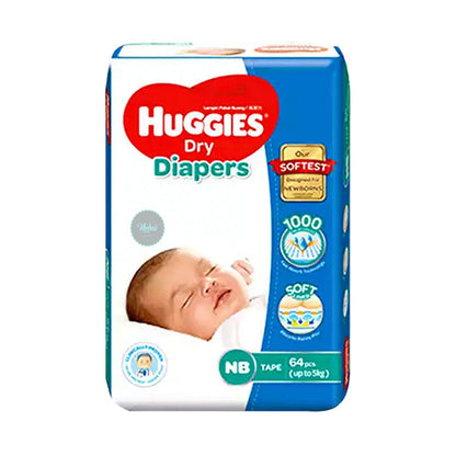 Huggies Dry Baby Diapers Tape NB (New Born) – 64 pcs (Up To 5 kg)