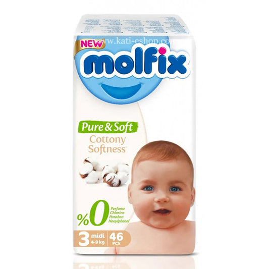 Molfix (Turkey) Pure & Soft Baby Diaper Medium Belt (4-9 Kg) 46 Pcs