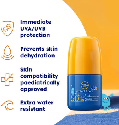 NIVEA SUN Kids Protect & Care Caring Roll-On SPF 50+, 50ml