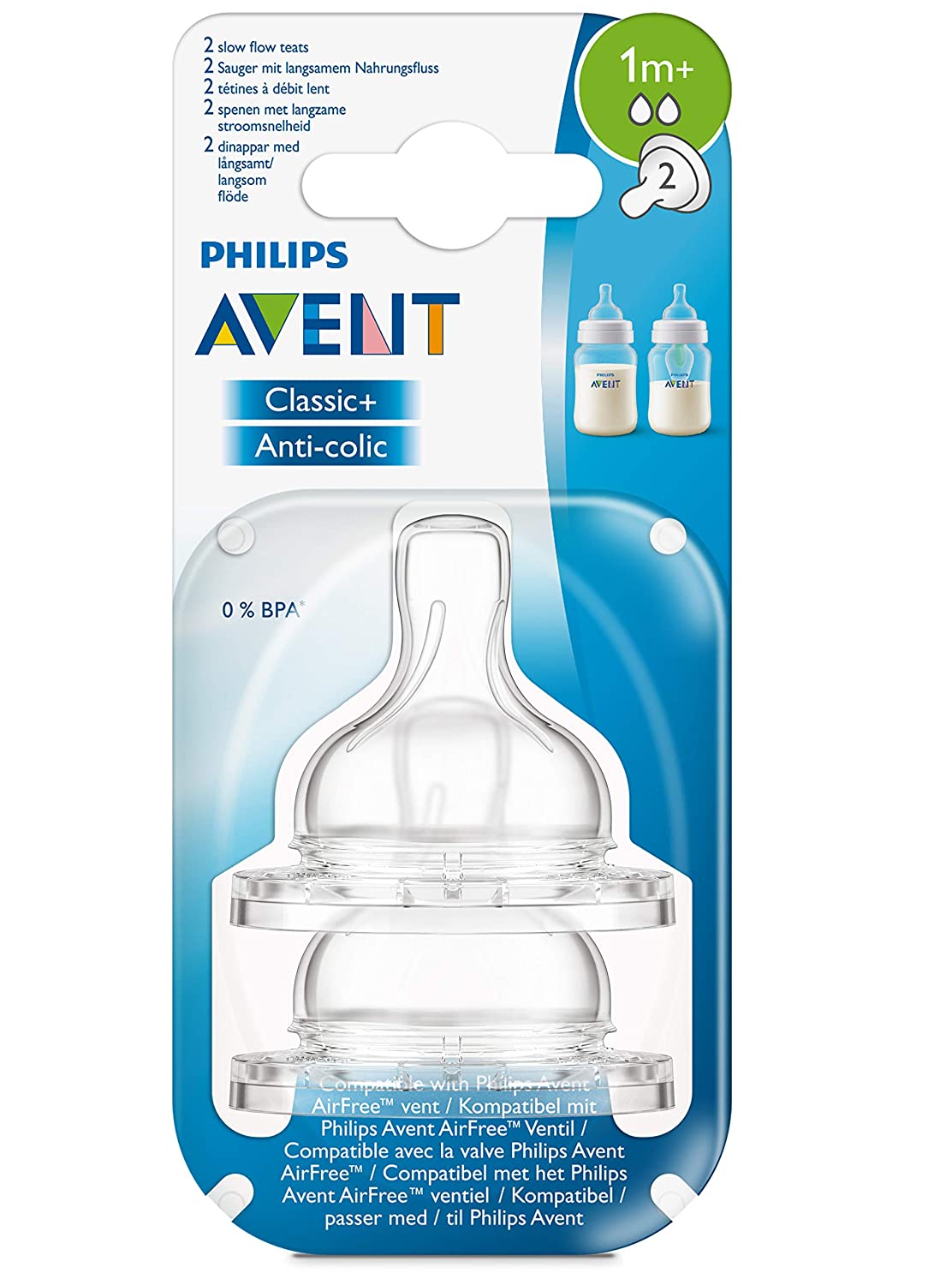 Philips Avent Classic+ Anti-Colic Slow Flow Teat (1m+)- 2 Pcs SCF632/27