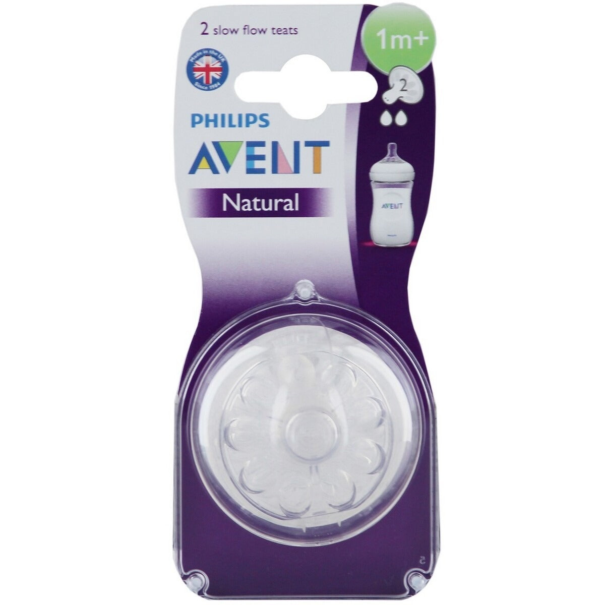 Philips Avent Natural Slow Flow Teat (1m+)- 2 Pcs SCF042/27