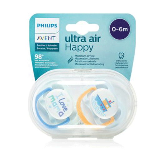 Philips Avent Ultra Air Happy Soothers (0-6M)- Blue SCF080/01