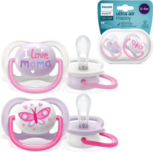 Philips Avent Ultra Air Happy Soother (0-6m)- Pink SCF080/02