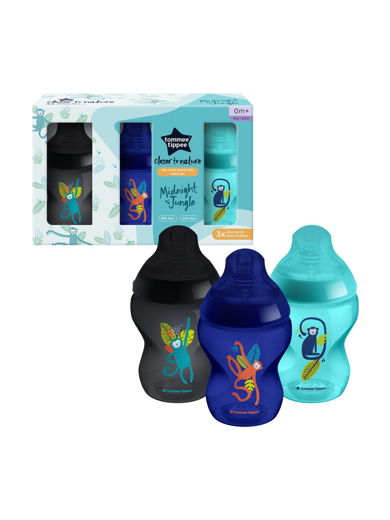 Tommee Tippee Closer to Nature Baby Bottles-Midnight Jungle 3Pack 260ml (0m+)