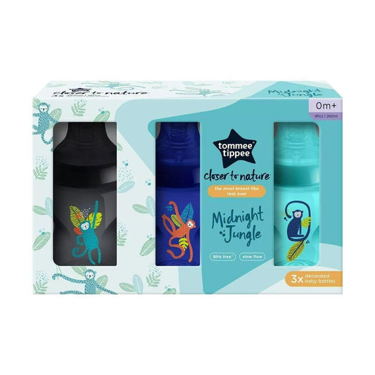 Tommee Tippee Closer to Nature Baby Bottles-Midnight Jungle 3Pack 260ml (0m+)
